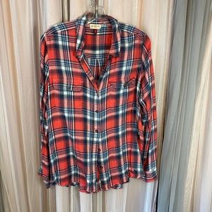 SO Pink Plaid Button Front Flannel Size XL